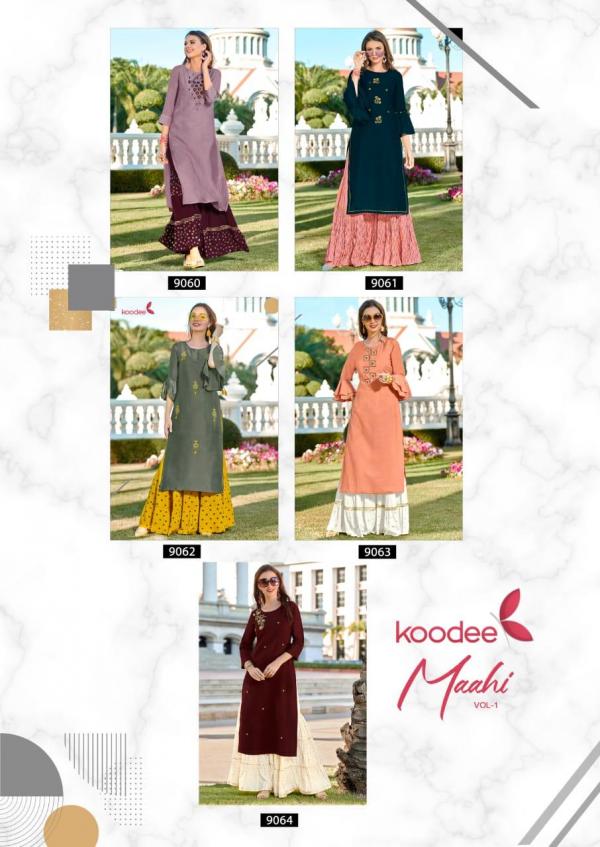Koodee-Mahi-1 Chinon Work Kurti With Sharara Festive Wear Collection